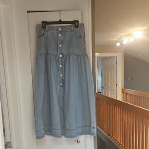 Moon River Sky Blue Button-Front Maxi Skirt